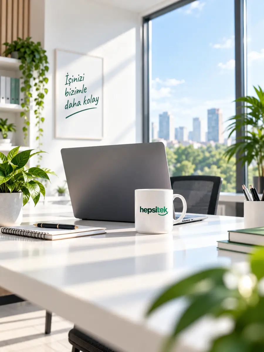 Hepsitek ile çalışan modern bir ofis masası